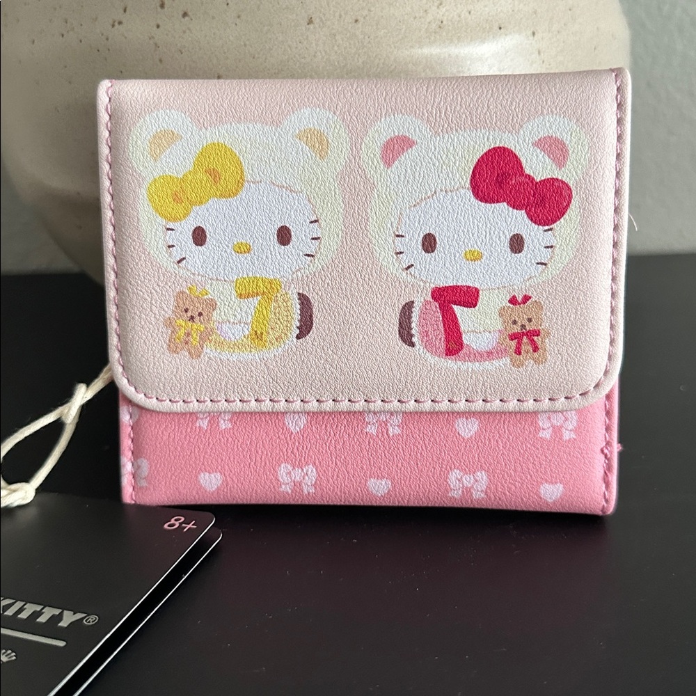Loungefly Hello Kitty & Mimmy White Teddy Bear Mini Flap Wallet NEW